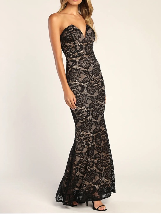 Lulus Dresses & Skirts - NWT Lulus Sexy Sophistication Black Lace Strapless Trumpet Maxi Dress Small